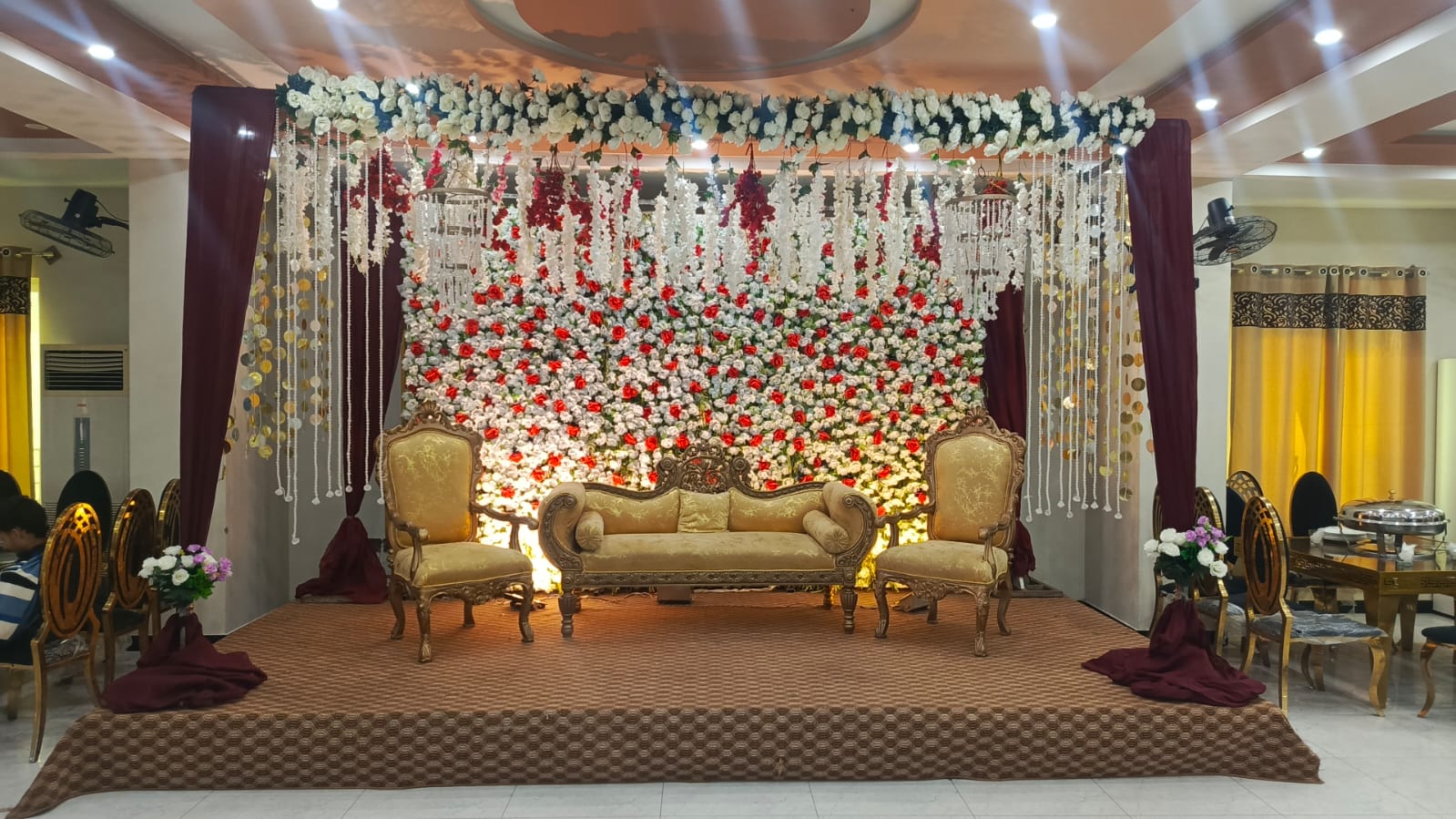 Bridal stage decor at Rawal Marriage Hall